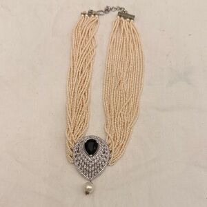 Freshwater Pearl and Black Stone Choker Necklace